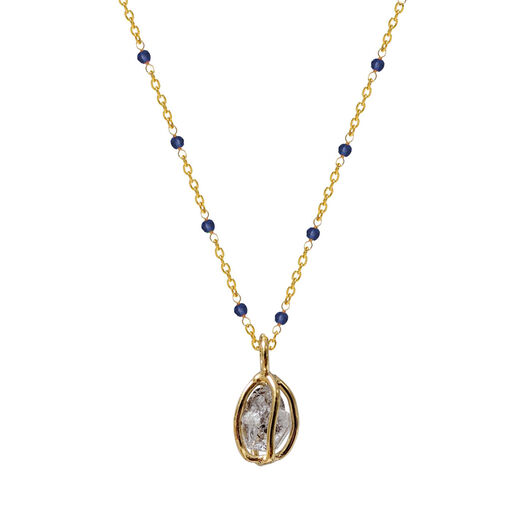 Herkimer diamond cage pendant with sapphire necklace by Mirabelle